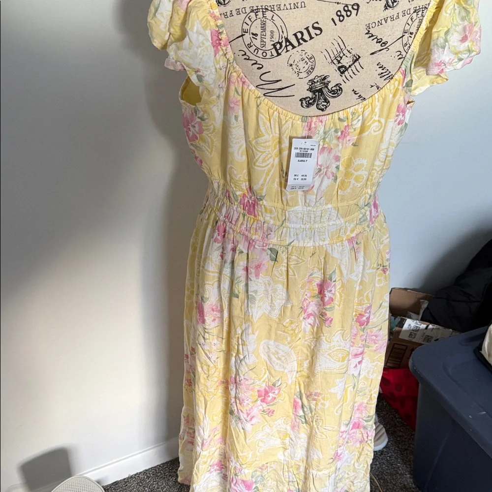 Hollister Yellow and Pink Floral Midi Dress - Picture 2 of 3